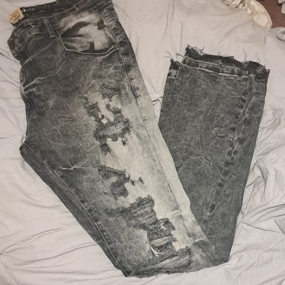 Distressed Gray Bootcut Jeans
